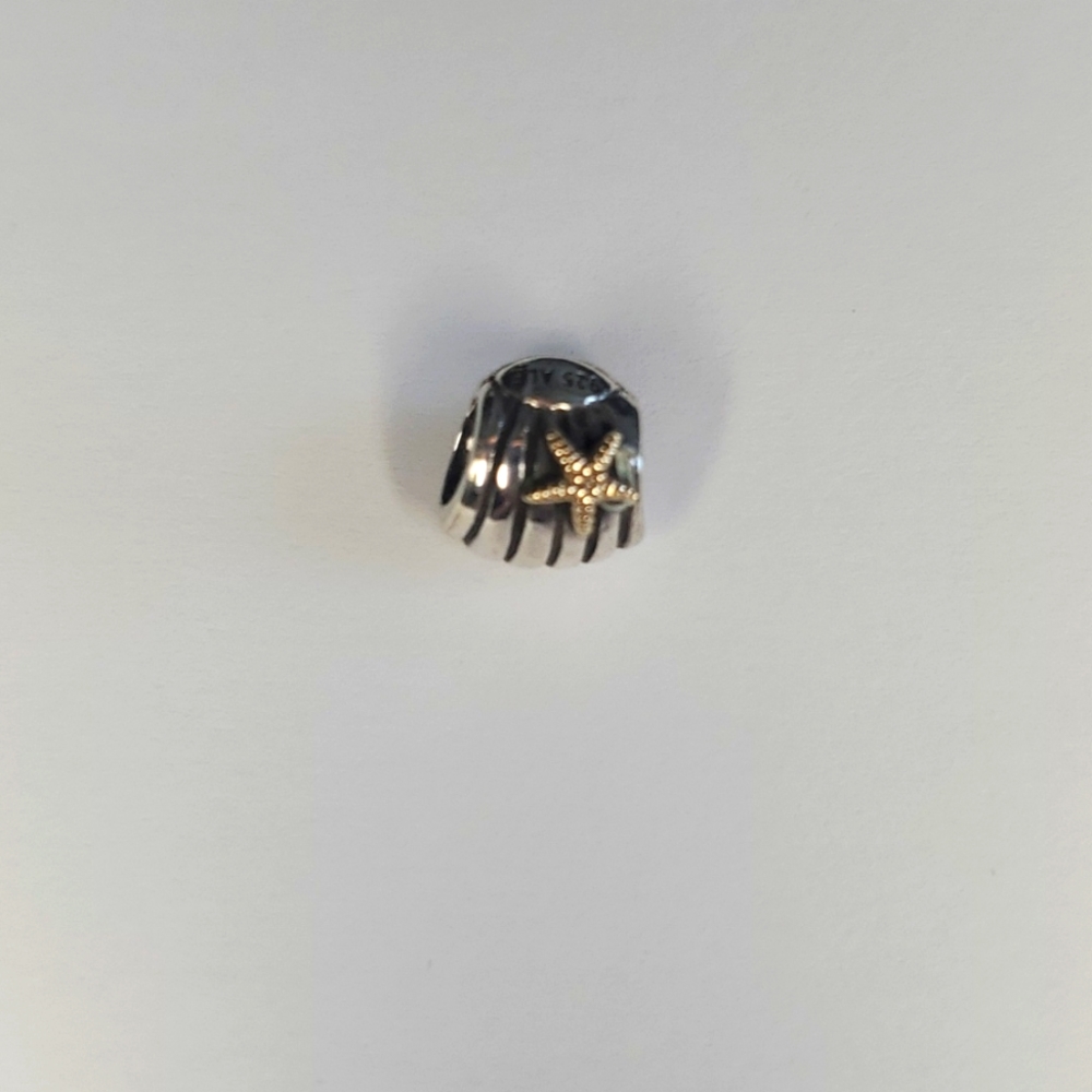 Authentic Pandora Charm, Gold Starfish - Sterling Silver & Gold, Used